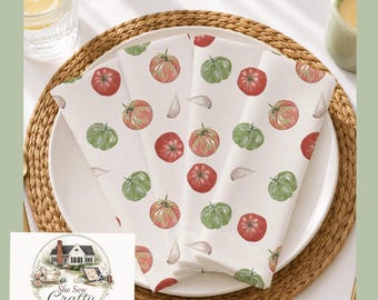 Heirloom Tomato Cloth Napkins | Garden Harvest Napkins | Farmhouse Table Decor | Cottage Kitchen Linens | Watercolor Tomato Napkins