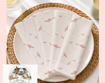 Pink Wildflower Cloth Napkins | Cottagecore Table Napkins | Floral Dinner Napkins | Farmhouse Kitchen Decor | French Country Table Linens |