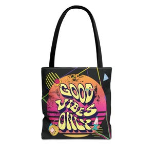 Good Vibes Only トートバッグ、インスピレーションあふれるトート、環境に優しいキャリーオール、フェスティバルバッグ、友人へのギフト、夏の必需品