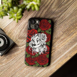 ゴシックフローラルスリムフォンケース - iPhone用スタイリッシュな保護カバー、彼女へのユニークなギフト、花柄デザイン、ヴィンテージな美しさ