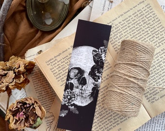 B&W Floral Skull Bookmark