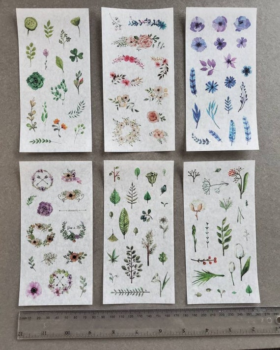 6sheet Flower Stickers Plant Stickers Washi Stickers Decorative