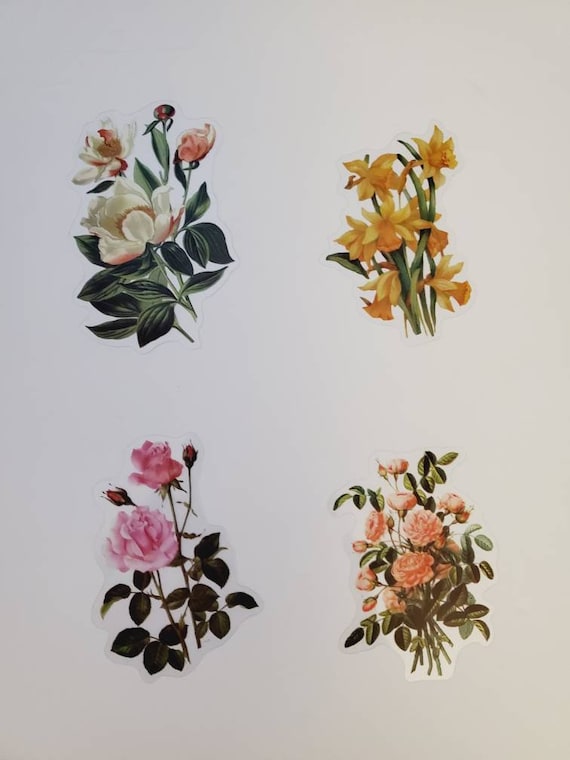 40 Pcs Retro Floral Stickers Set PET Transparent Flower Stickers
