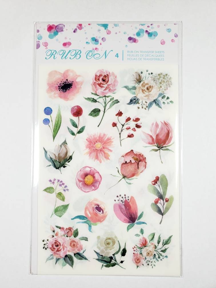 4 sheets Rub on Transfer flower stickers inspirational Etsy
