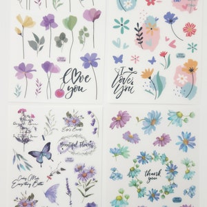 4 feuilles Rub on Transfer fleur autocollants papillon inspiration autocollants Scrapbooking ordure Journal Cardmaking embellissements décorations