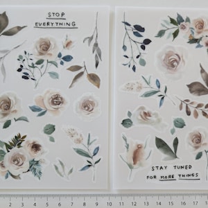 2 feuilles d'autocollants floraux à frictionner, feuilles d'eucalyptus, scrapbooking, fabrication de cartes, bric-à-brac, décorations pour carnets, fleurs pressées
