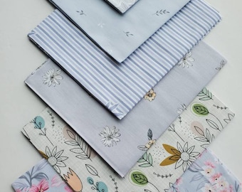 6pc Floral Quilting cotton fabric lot, floral fabric cotton twill fabric quilting sewing patchwork 40 by 50 cm fat quarter bundle fabric lot