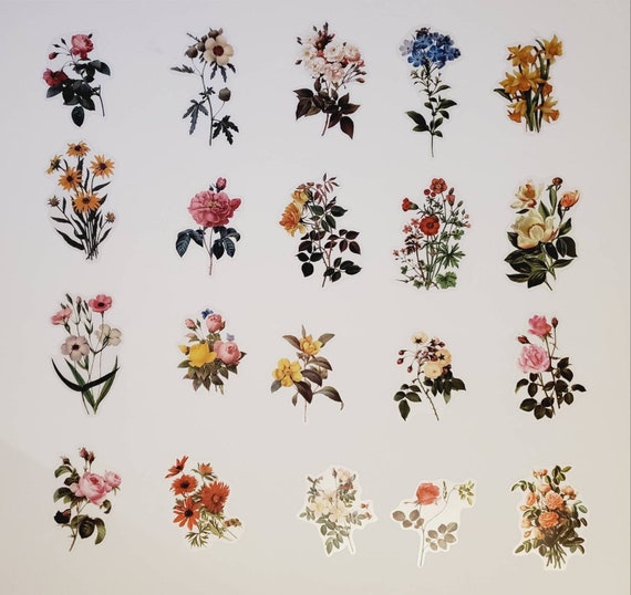 Vintage Style Flower Stickers for Scrapbook and Junk Journal