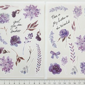 2 feuilles d'autocollants floraux à frotter avec transfert Scrapbooking Fabrication de cartes Journal indésirable Embellissements de l'agenda Décorations fleurs pressées Journalisation
