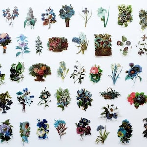 60pcs Flower stickers washi plant stickers leaves stickers   decorative scrapbooking stickers junk journal embellishment washi ephemera