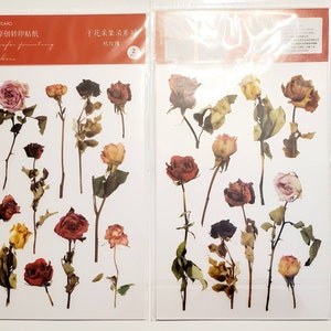 2 feuilles d'autocollants roses à frictionner Scrapbooking Fabrication de cartes Journal indésirable Embellissements de l'agenda Décorations fleurs pressées Journal