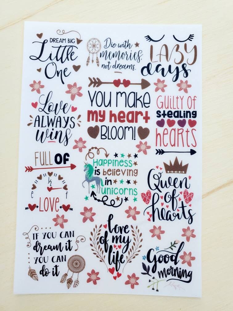 4 sheets Rub ons Transfer stickers inspirational stickers Etsy