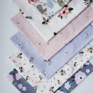 6pc Floral Quilting cotton fabric lot, floral fabric cotton twill fabric quilting sewing patchwork 40 by 50 cm fat quarter bundle fabric lot