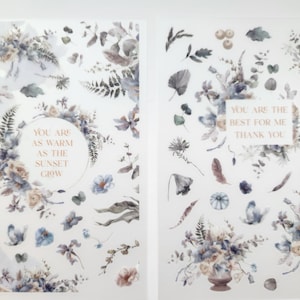 2 feuilles d'autocollants floraux à frictionner, feuilles d'eucalyptus, scrapbooking, fabrication de cartes, bric-à-brac, décorations pour carnets, fleurs pressées