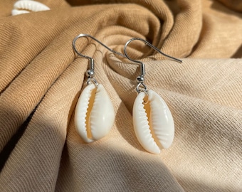 Cowrie Shell Earrings, Stainless Steel, Beach Jewelry