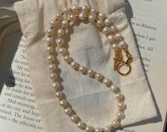 Classic Gold pearl necklace, dainty layering gold necklace, bridal jewellery, custom choker, freshwater pearl necklace, gift for her,