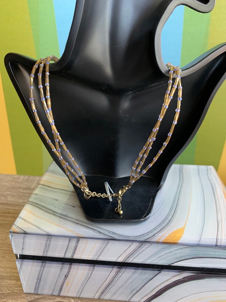 beaded necklace Blue and Gold Pendant