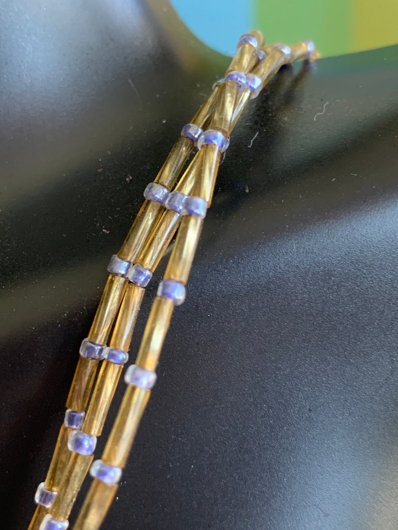 beaded necklace Blue and Gold Pendant
