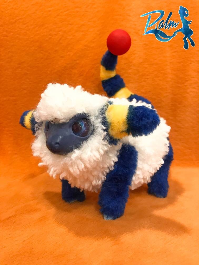 Mareep plush pokemon collectible art doll. Fantasy ram framed | Etsy