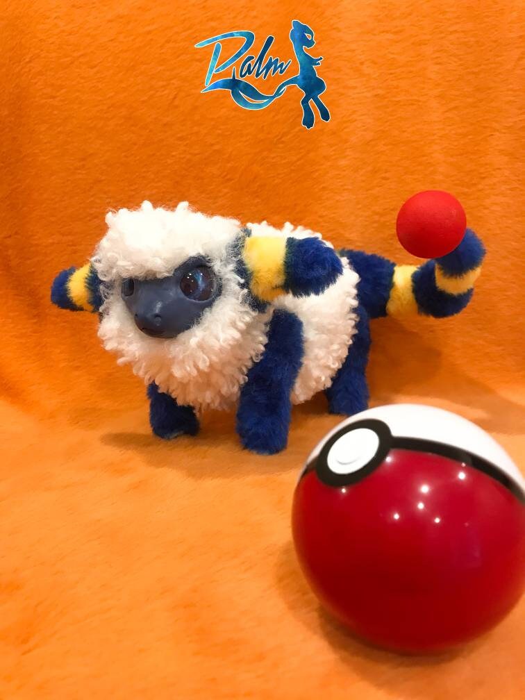 Mareep plush pokemon collectible art doll. Fantasy ram framed | Etsy
