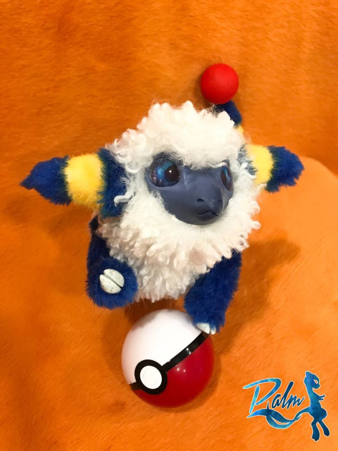 Mareep plush pokemon collectible art doll. Fantasy ram framed | Etsy