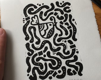Wiggly wormen - Linosnede print - handgemaakte kunst print - hedendaagse print - home decor -gratis uk verzending