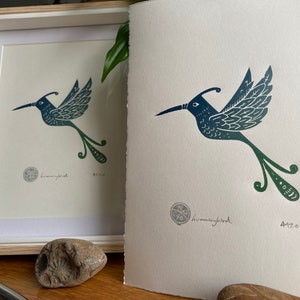 Hummingbird handprinted Linocut print contemporary print home decor handmade art print free uk shipping image 6