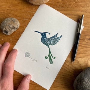 Hummingbird handprinted Linocut print contemporary print home decor handmade art print free uk shipping image 4