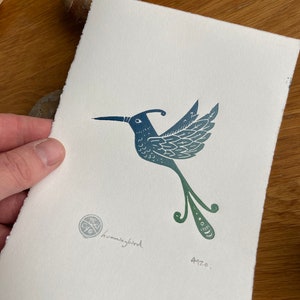 Hummingbird handprinted Linocut print contemporary print home decor handmade art print free uk shipping image 2
