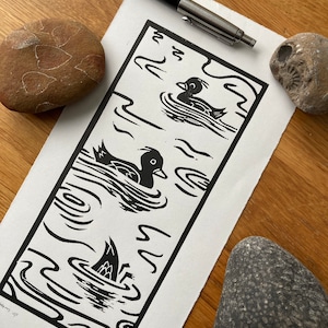 Swimming Ducks Linocut Print: Handmade Art, Contemporary Home Decor
