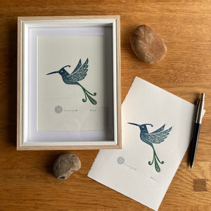 Hummingbird handprinted Linocut print contemporary print home decor handmade art print free uk shipping image 8