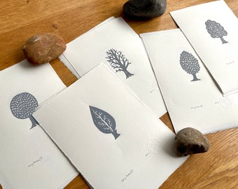 Single grey tree - 5 different designs - Linocut print - handmade art print - contemporary print - home decor -free uk shipping