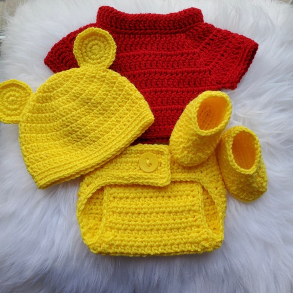 Winnie the Pooh baby Photo Prop Crochet Outfit-Disney inspired costume-Baby Halloween costume