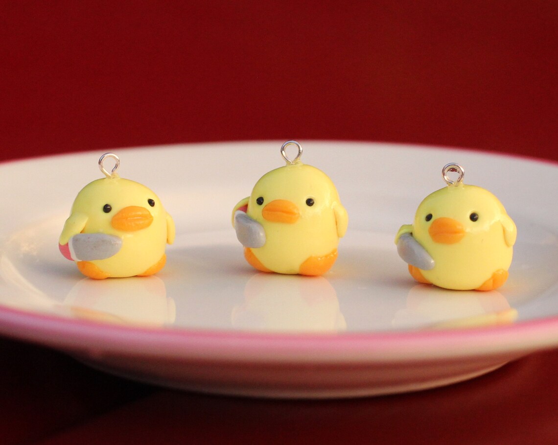 Chick with Knife Meme Cute Polymer Clay Charm Keychain | Etsy
