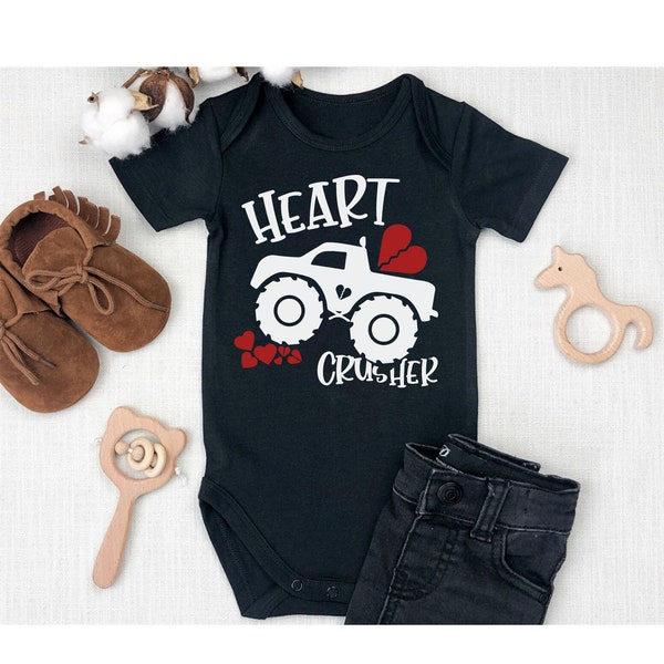 Heart Crusher Top | Monster Truck Baby Top | Heart Breaker Clothes | Tops With Hearts | Valentines Day Top | Baby Shower Gift