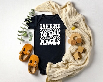 Take Me To The Races Checkered Bodysuit | Baby Boy Racing Clothes | Baby Girl Circle Track Clothes | Pit Crew Outfit | Checkered Flag Top