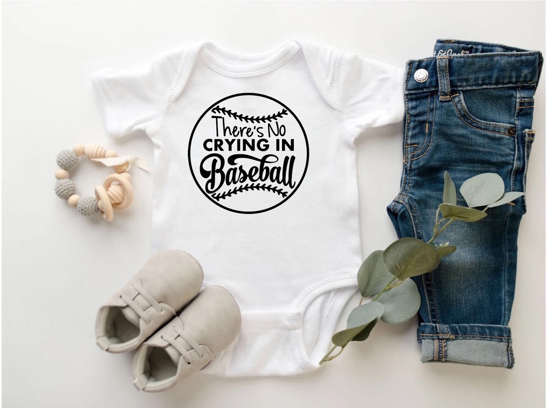 There's No Crying Sports Themed Baby Outfit Baseball Baby Clothes Home