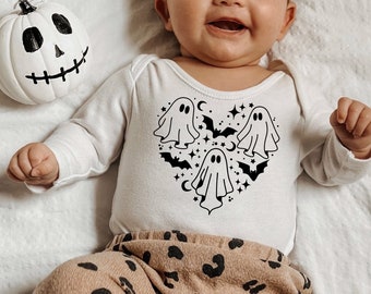 Cute Ghost Bodysuit | Halloween Bodysuits | Cute Fall Baby Clothes | Heart Baby Bodysuit | Spooky Baby Outfit | Newborn Halloween Costume