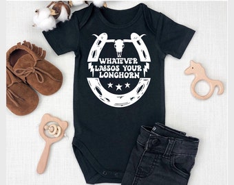 Whatever Lassos Your Longhorn Western Styled Baby Bodysuit | Rodeo Baby Clothes | Rustic Baby Fashion - Western Babywear - Ranch Style Tops