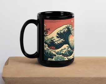 グレートウェーブの夕日の絵画リダックスコーヒー＆ティーマグ