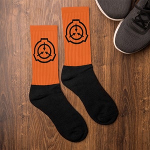 Socks with the SCP Foundation logo black on orange, Great gift for any scp fan or for comfy