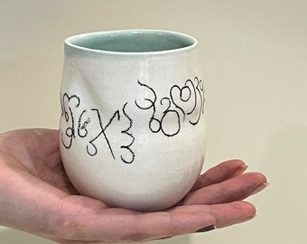 Georgian Alphabet, Love Coffee mug, Handcrafted, Hand-painted, Medium mug, Coffee lovers gift, Coffee mug, Tableware, Handmade ceramic.