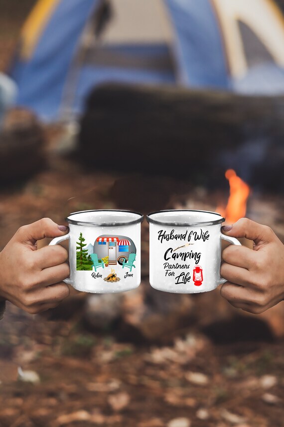 Camping Is for Lovers Enamel Mug. Handmade Enamelware. Trek Light
