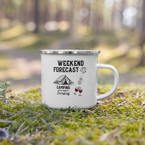 Camping with a chance of drinking mug Funny camping mug Happy camper mug Enamel mug Campfire hiking cup coffee outdoor adventure couple gift
