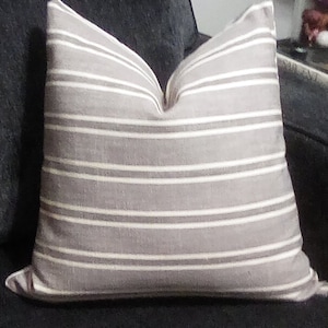 Modern Farmhouse Organic Urban Woven Grey with Cream stripes, Handmade Decorative Pillow Cover