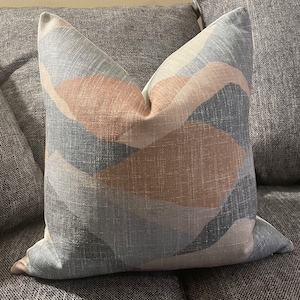NEW! Abstract Landscape Designer Decorative Pillow Cover - Soft Blues and Neutral Earth tones