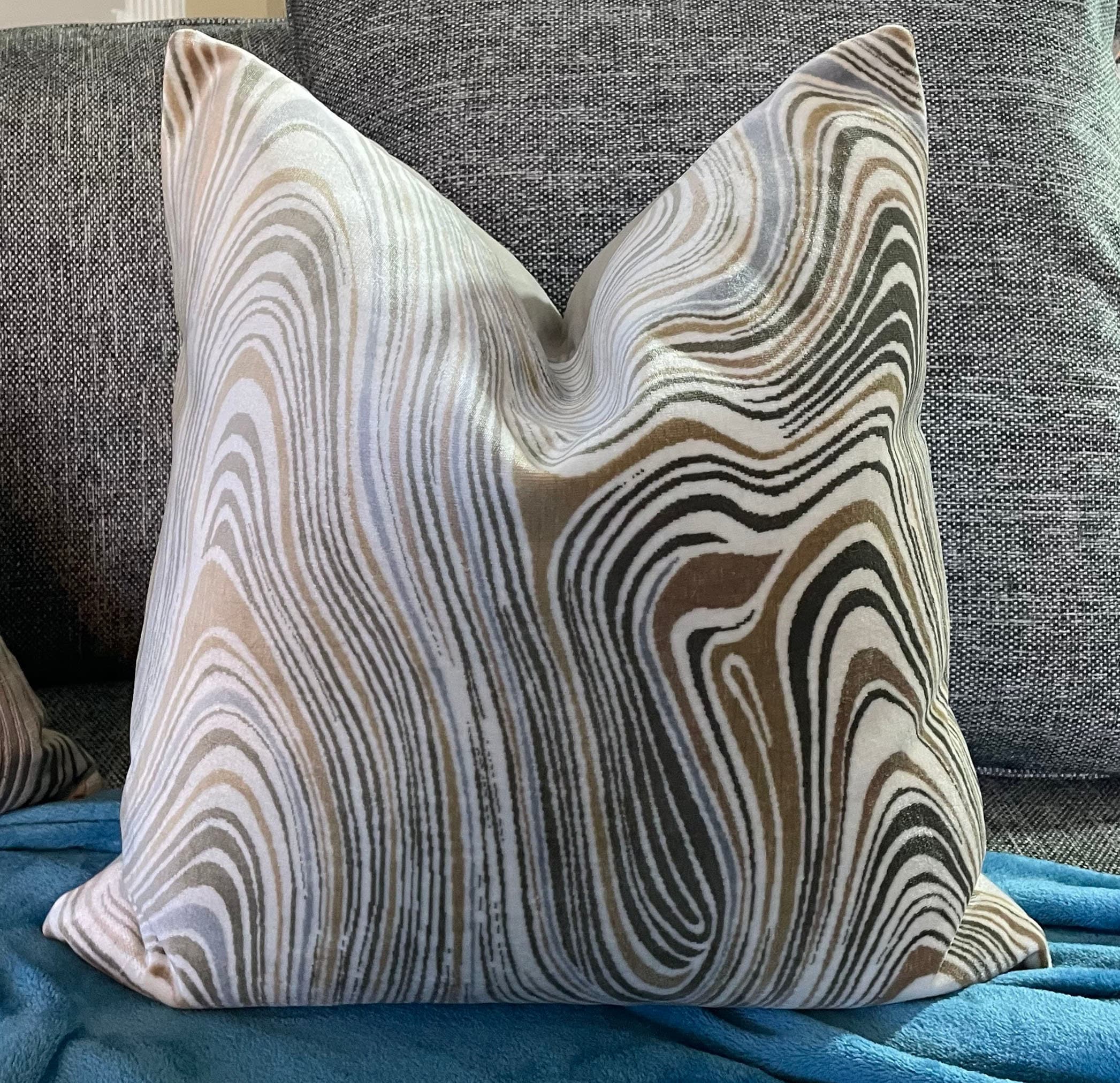 NEW! Beige, Tan and Grey Marbling Printed Velvet Designer Decorative Pillow Cover - Luxurious & Soft