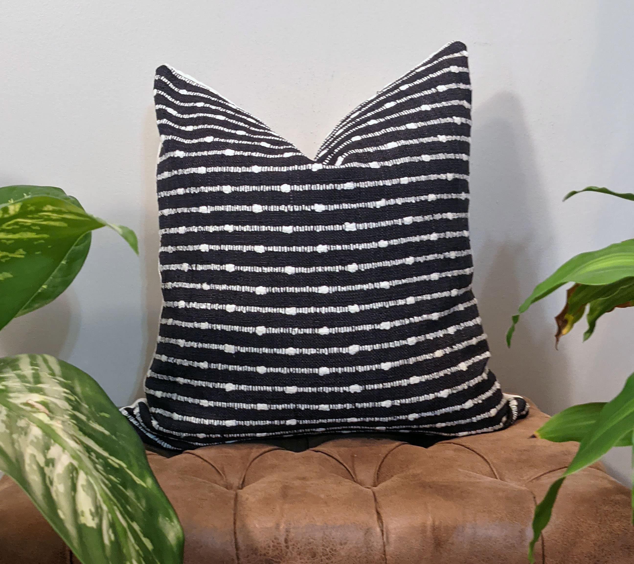 Rustic Boho Farmhouse Pillow Cover Textured Woven Slub Stripe Etsy