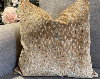NEW! Golden Camel and Aqua Geometric Velvet Designer Decorative Pillow Cover - Luxurious Cut Velvet
