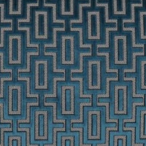 Sapphire Blue Geometric Velvet Designer Decorative Pillow Cover - Luxurious Bronze Cut Velvet on Dark Grey ground